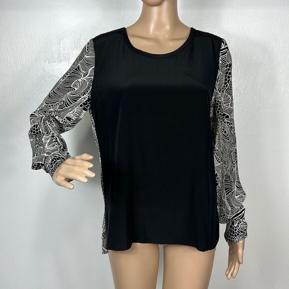 Diane von Furstenberg Silk Black And White Long Sleeve Top Size 8 - Picture 1 of 12